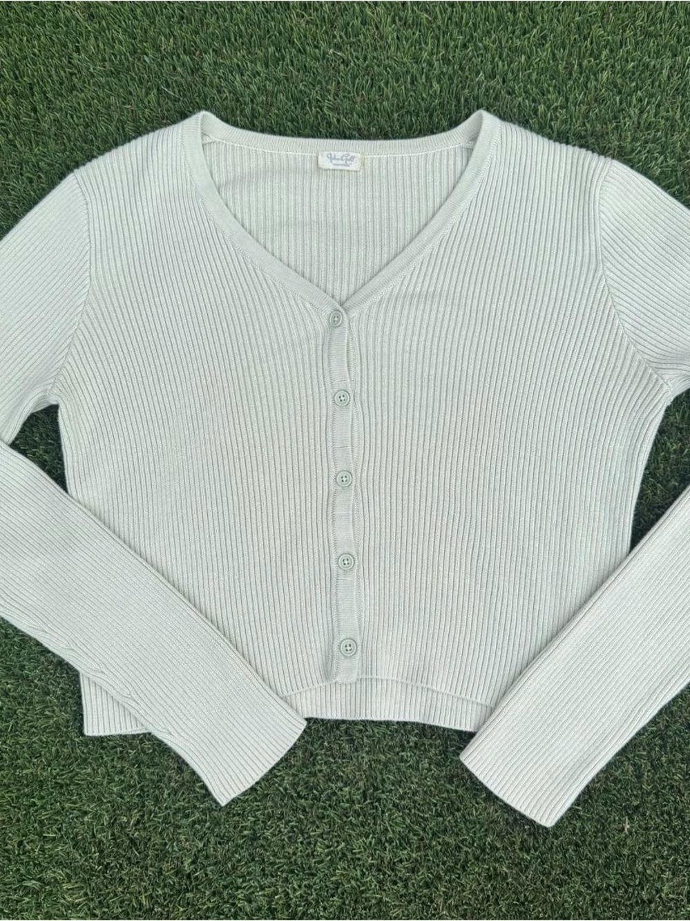 Brandy Melville Mint Green Ribbed V-Neck Button Cardigan